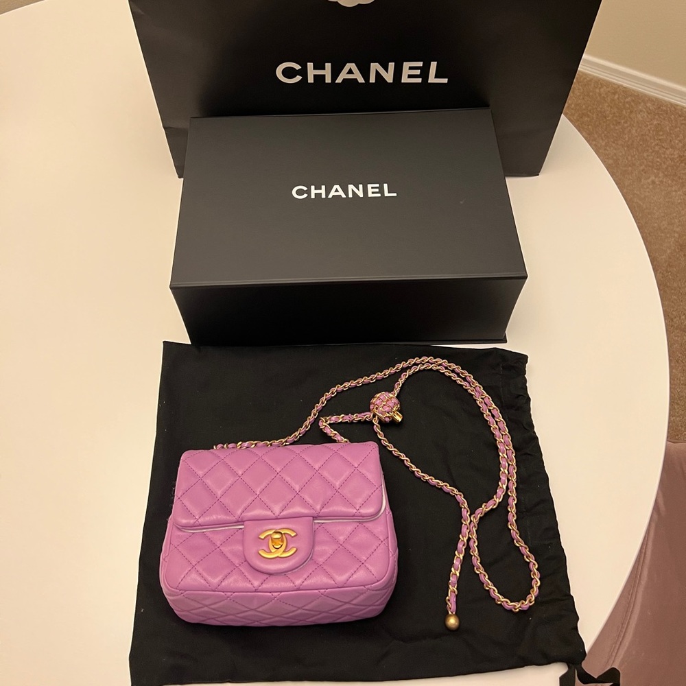 Authentic Chanel Ball on Chain Lambskin Purse